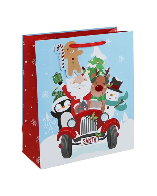 Cute Santa Car Medium Gift Bag - 25.5cm x 21.5cm