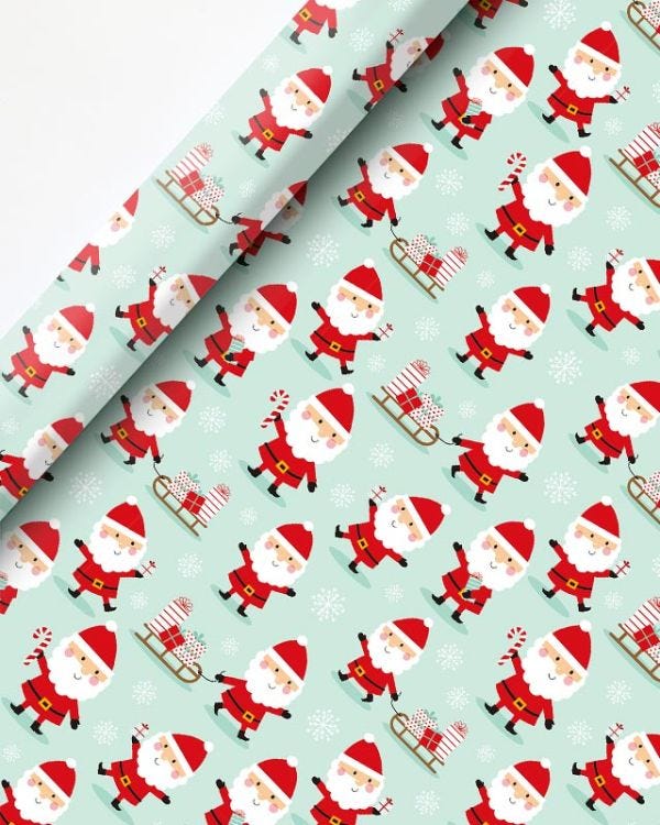 Santa Pulling The Sled Christmas Gift Wrap - 8m