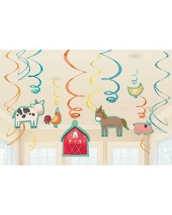 Barnyard Birthday Swirl Decorations - 17.7cm (12pk)