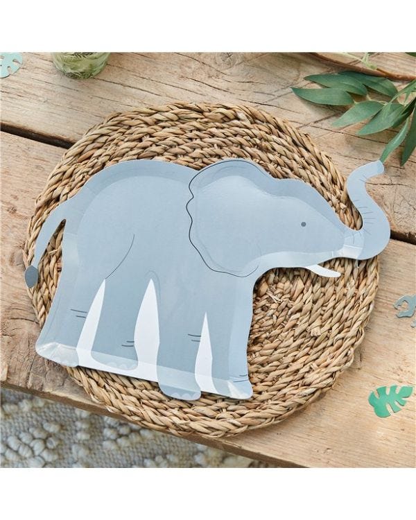 Let's Go Wild Elephant Paper Plate - 30cm (8pk)