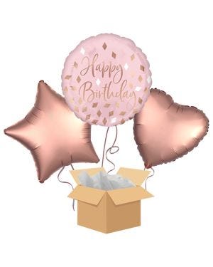 Blush Happy Birthday Balloon Bouquet - Delivered Inflated