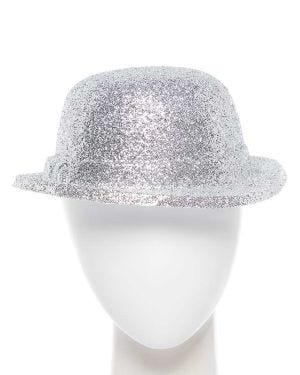 Silver Glitter Bowler Hat