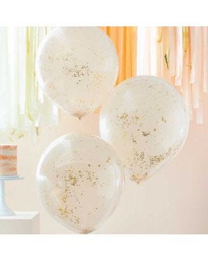Peach &amp; Gold Confetti Doubled Layered Balloons - 18&quot; Latex (3pk)