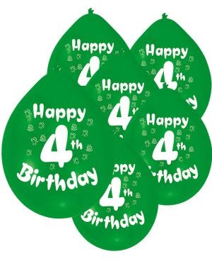 Assorted Multicolour Happy 4th Birthday - 9&quot; Latex Balloons (10pk)