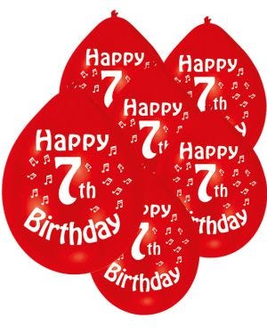 Assorted Multicolour Happy 7th Birthday - 9&quot; Latex Balloons (10pk)