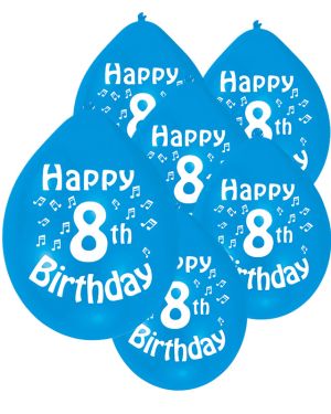 Assorted Multicolour Happy 8th Birthday - 9&quot; Latex Balloons (10pk)