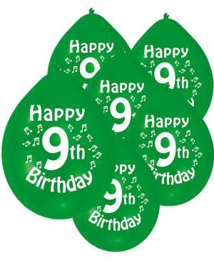 Assorted Multicolour Happy 9th Birthday - 9&quot; Latex Balloons (10pk)