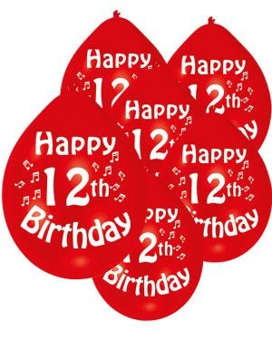 Assorted Multicolour Happy 12th Birthday - 9&quot; Latex Balloons (10pk)