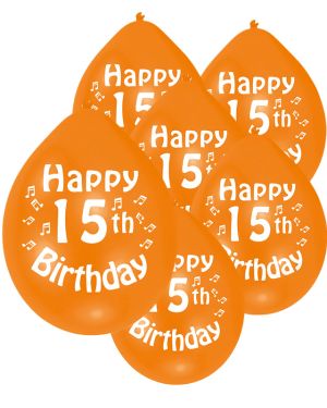 Assorted Multicolour Happy 15th Birthday - 9&quot; Latex Balloons (10pk)