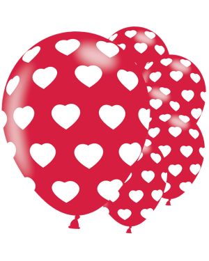 Polka Hearts White On Red Latex Balloons - 11&quot; (6pk)