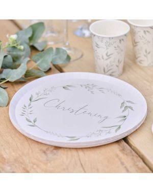 Christening Wreath Paper Plates - 25cm (8pk)