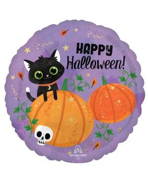 Happy Halloween Cats &amp; Pumpkin Balloon - 18&quot; Foil