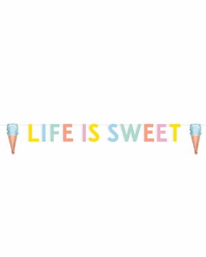 Pastel Ice Cream &quot;Life is Sweet&quot; Banner with Mini Foil Balloons - 1.8m