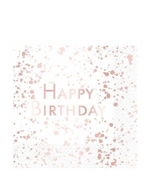 Happy Birthday Rose Gold Foiled Paper Napkins 33cm (16pk)