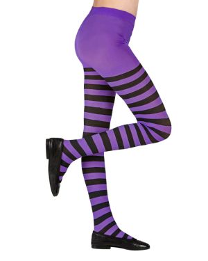 Black &amp; Purple Striped Tights - Child