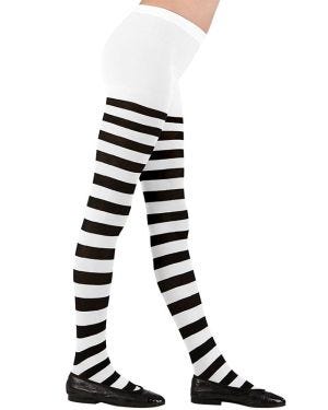 Black &amp; White Striped Tights - Child