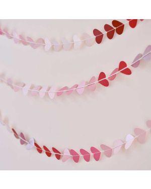 Red &amp; Pink Ombre Heart Paper Garland - 5m
