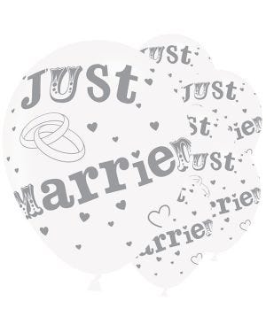 Just Married Silver Balloons - 11&quot; Latex (6pk)