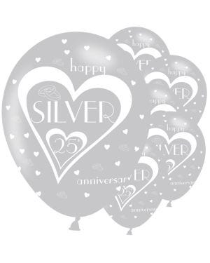 Silver 25th Anniversary Latex Balloons - 11&quot; (6pk)