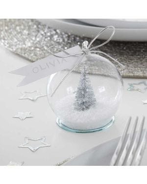 Silver Tree Snow Globe Christmas Place Cards - 6cm (4pk)
