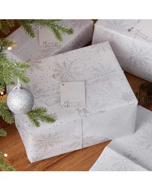 Silver Foiled Snowflake Christmas Wrapping Paper Kit
