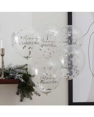 Silver Merry Christmas Confetti Balloons - 12&quot; Latex (5pk)