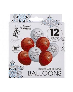 Red &amp; White Merry Christmas Balloons - 10&quot; Latex (12pk)