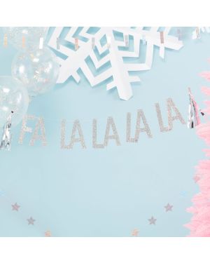Silver Glitter Fa La La Paper Bunting with Tassles - 1.5m