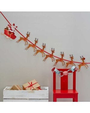Reindeer &amp; Santa Sleigh Christmas Bunting - 1.8m