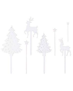 White Wood Festive Scene Cake Topper