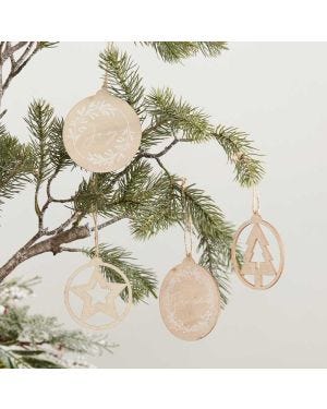 Wooden Tree Decorations Set - 9cm (4pk)