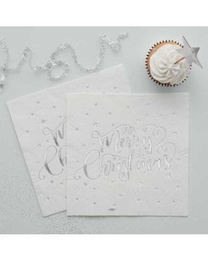 Silver Foiled Merry Christmas Paper Napkin - 33cm (20pk)