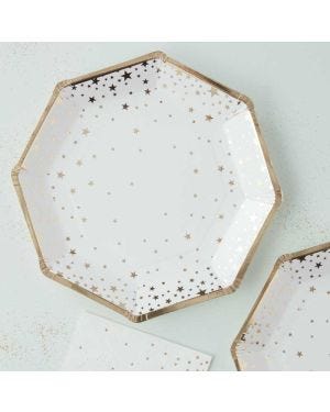 Gold Foil Star Paper Plates - 23cm (8pk)