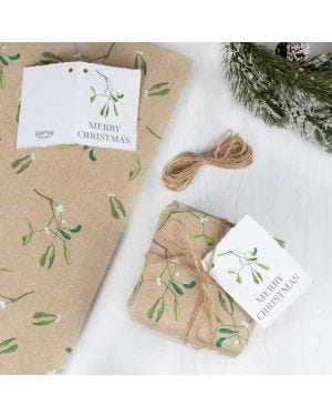 Mistletoe Wrapping Paper Kit with Ribbon &amp; Tags - 2 Sheets (50cm x 70cm)