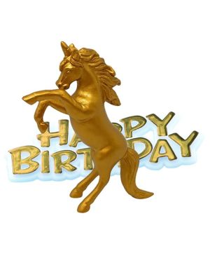 Unicorn Gold Happy Birthday Cake Topper