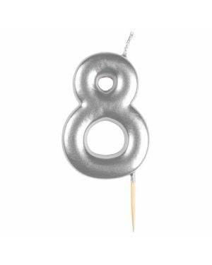 Number 8 Silver Candle