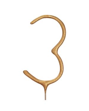 Gold Sparkler Number 3 Candle - 17.8cm