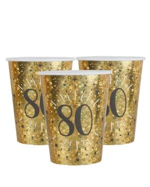 Sparkling Gold 80th Paper Cups - 270ml (10pk)