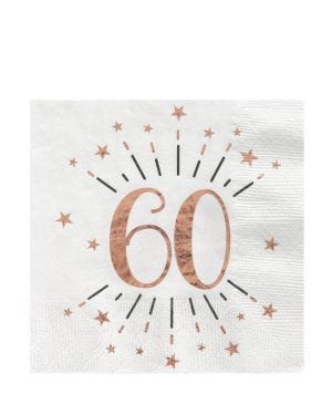 Sparkling Rose Gold 60th Napkins - 25cm (10pk)