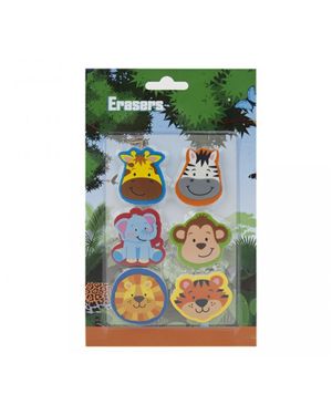 Wild Animal Head Erasers (6pk)