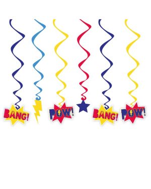 Super Hero Party Hanging Swirl Decorations (6pk)