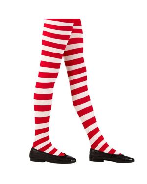 White &amp; Red Striped Tights - Child