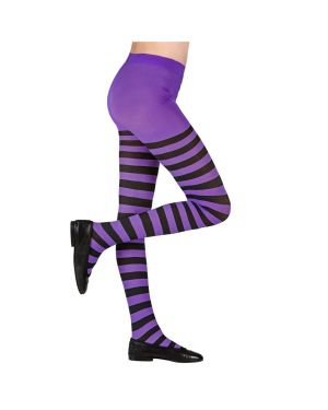 Black &amp; Purple Striped Tights - 4-6 Years