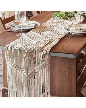 White Macrame Table Runner - 2m