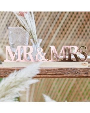 A Touch Of Pampas Rose Gold Acrylic Mr &amp; Mrs Table Decoration