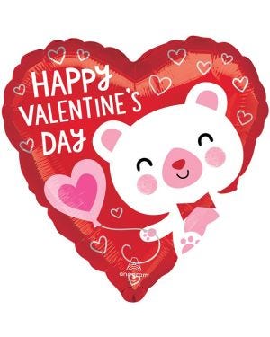 Red Heart White Bear Balloon - 16&quot; Foil