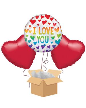 Love You Rainbow Hearts Balloon Bouquet - Delivered Inflated