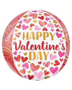 Happy Valentine&#039;s Day Marble Orbz Balloon - 16&quot;