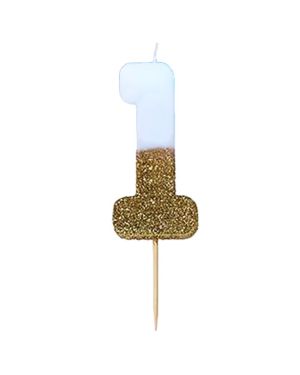 Blue and Gold Glitter Number 1 Candle - 7.7cm