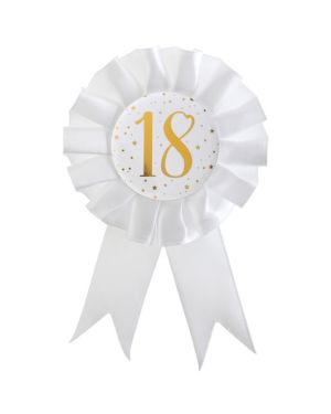 White &amp; Gold Sparkle 18th Rosette